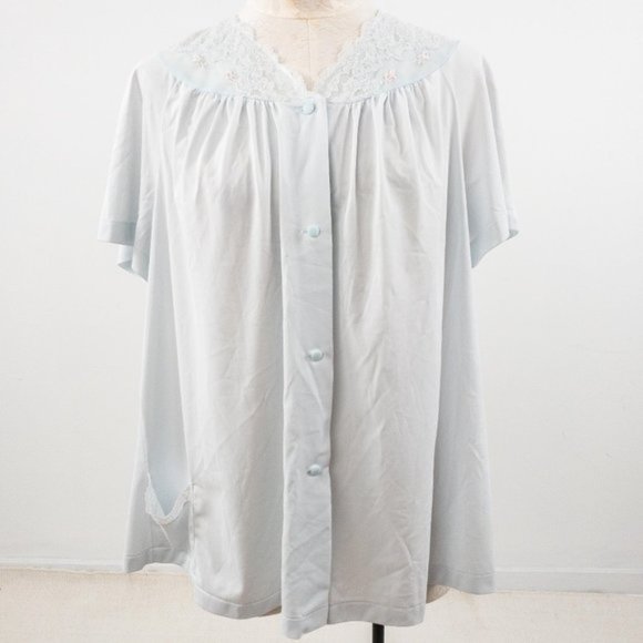 Vintage 50s M Boho Lace Button Down Pajama Top - Picture 1 of 9